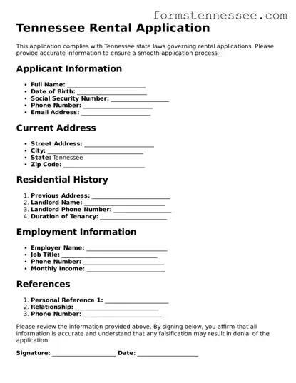 Legal Tennessee Rental Application Template