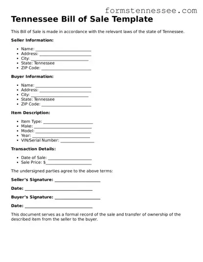 Legal Tennessee Bill of Sale Template