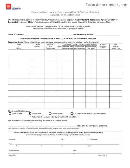 Blank Tennessee Ed2034A Template