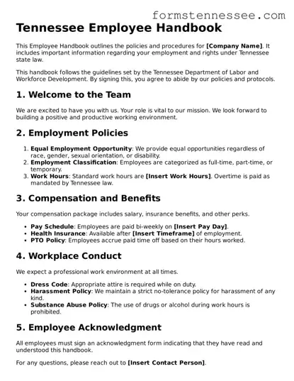Legal Tennessee Employee Handbook Template