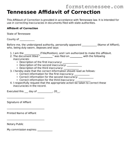 Legal Tennessee Affidavit of Correction Template