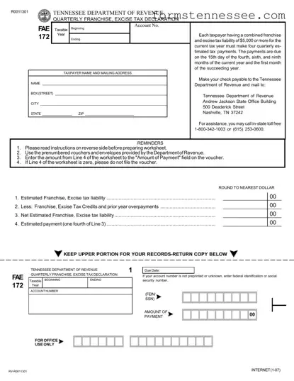 Blank Tennessee Fae 172 Template