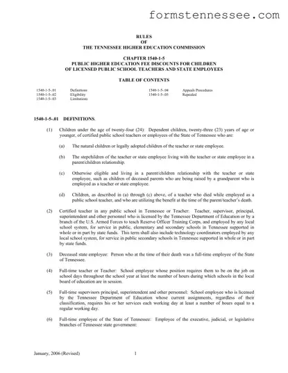 Blank Tennessee Higher Education Discount Template