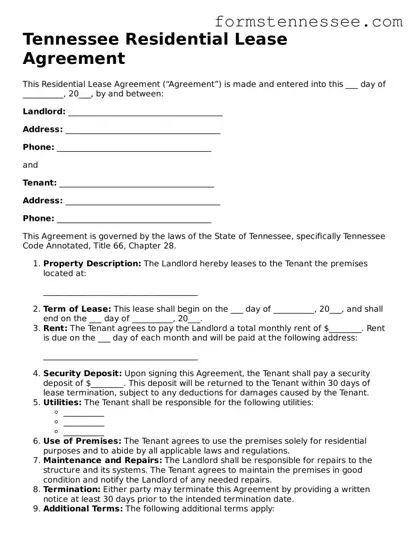 Legal Tennessee Residential Lease Agreement Template