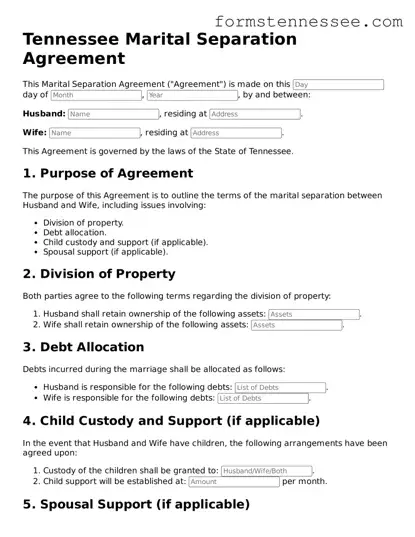 Legal Tennessee Marital Separation Agreement Template