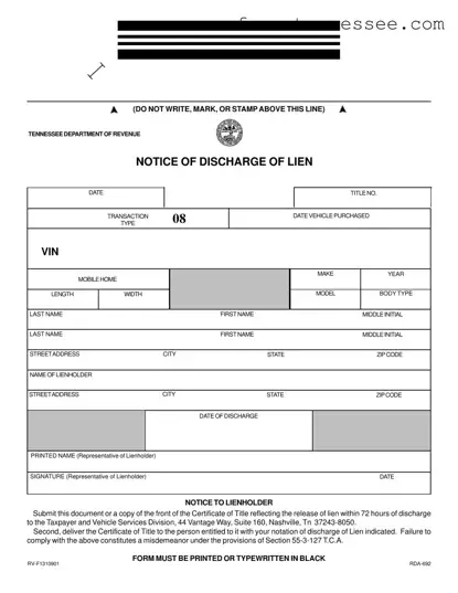 Blank Tennessee Lien Discharge Template