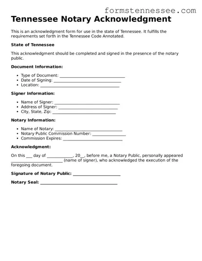 Legal Tennessee Notary Acknowledgement Template