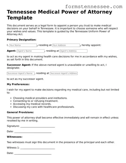Legal Tennessee Medical Power of Attorney Template