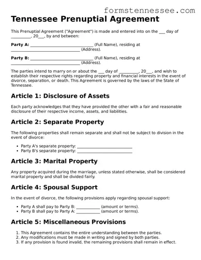 Legal Tennessee Prenuptial Agreement Template