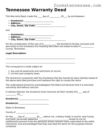 Legal Tennessee Deed Template