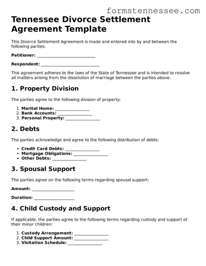 Legal Tennessee Divorce Settlement Agreement Template