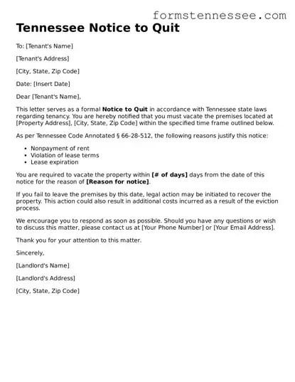 Legal Tennessee Notice to Quit Template