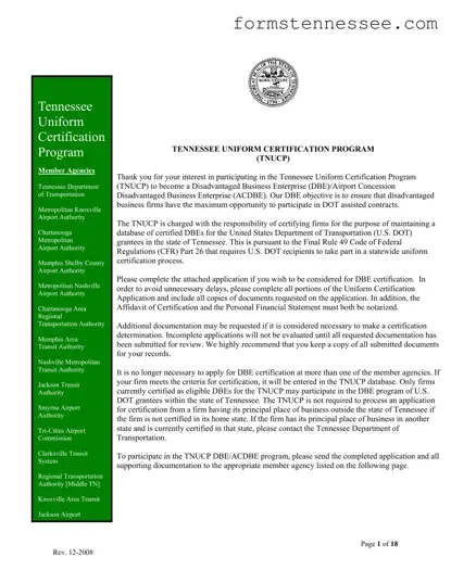 Blank Tennessee Uniform Certification Template