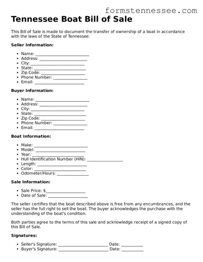 Legal Tennessee Boat Bill of Sale Template