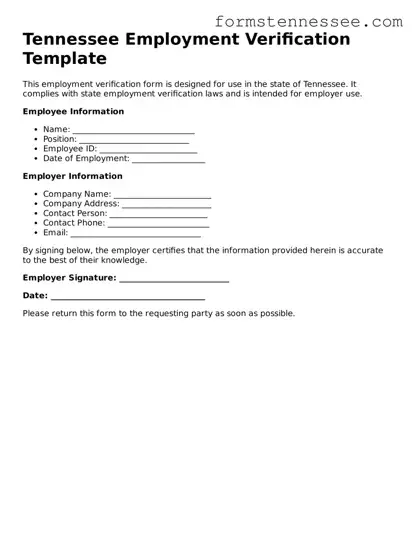 Legal Tennessee Employment Verification Template