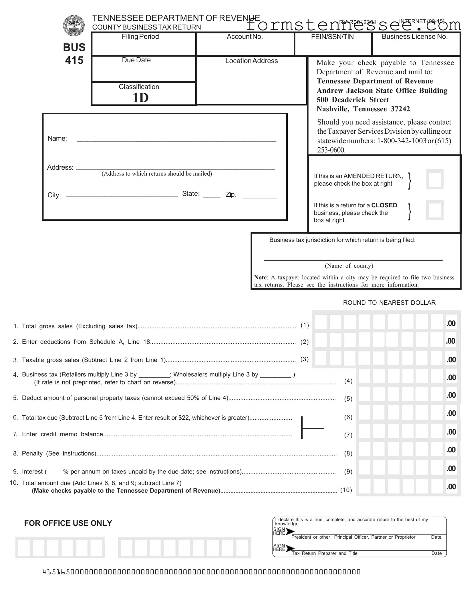 Blank Tennessee Bus 415 Template