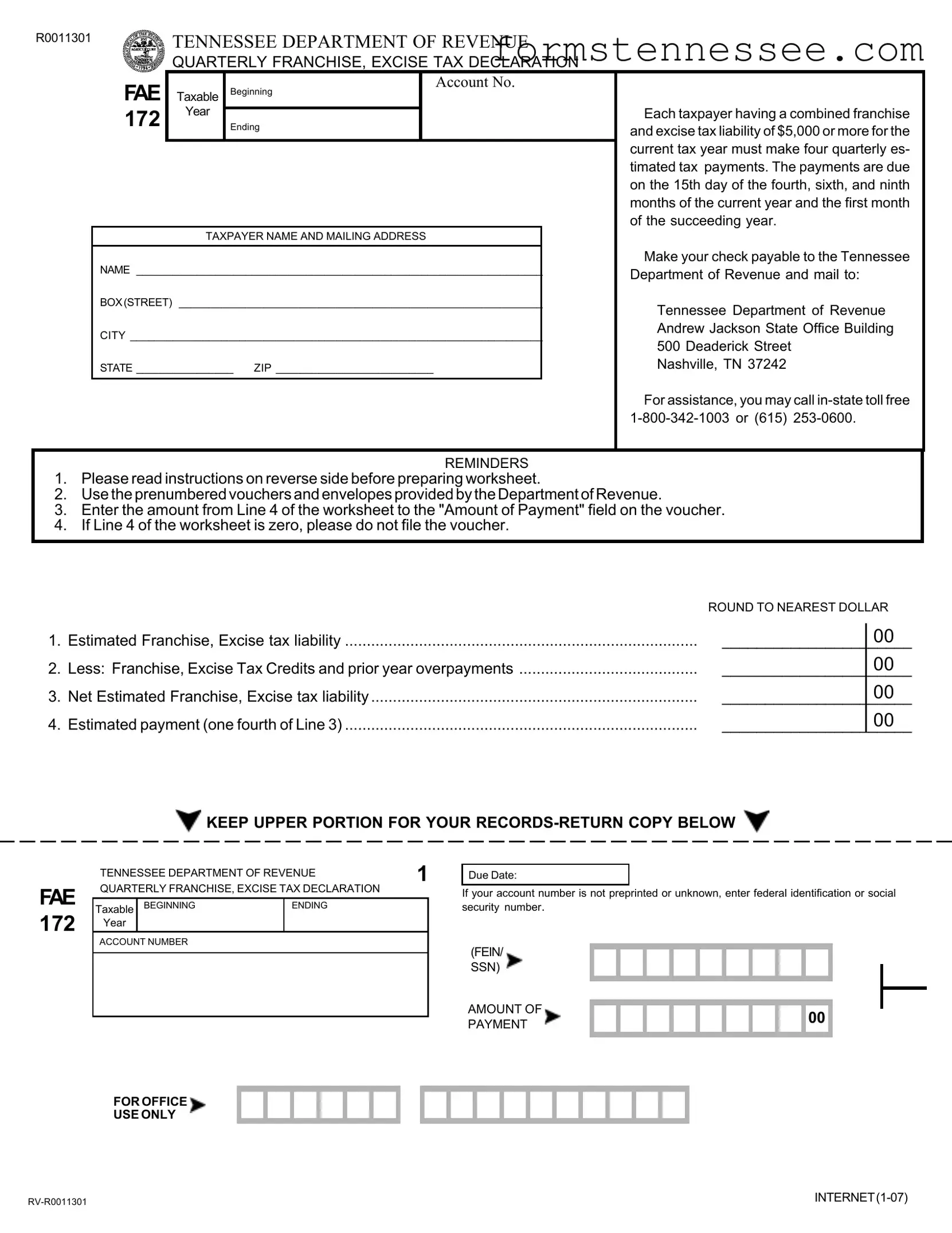 Blank Tennessee Fae 172 Template
