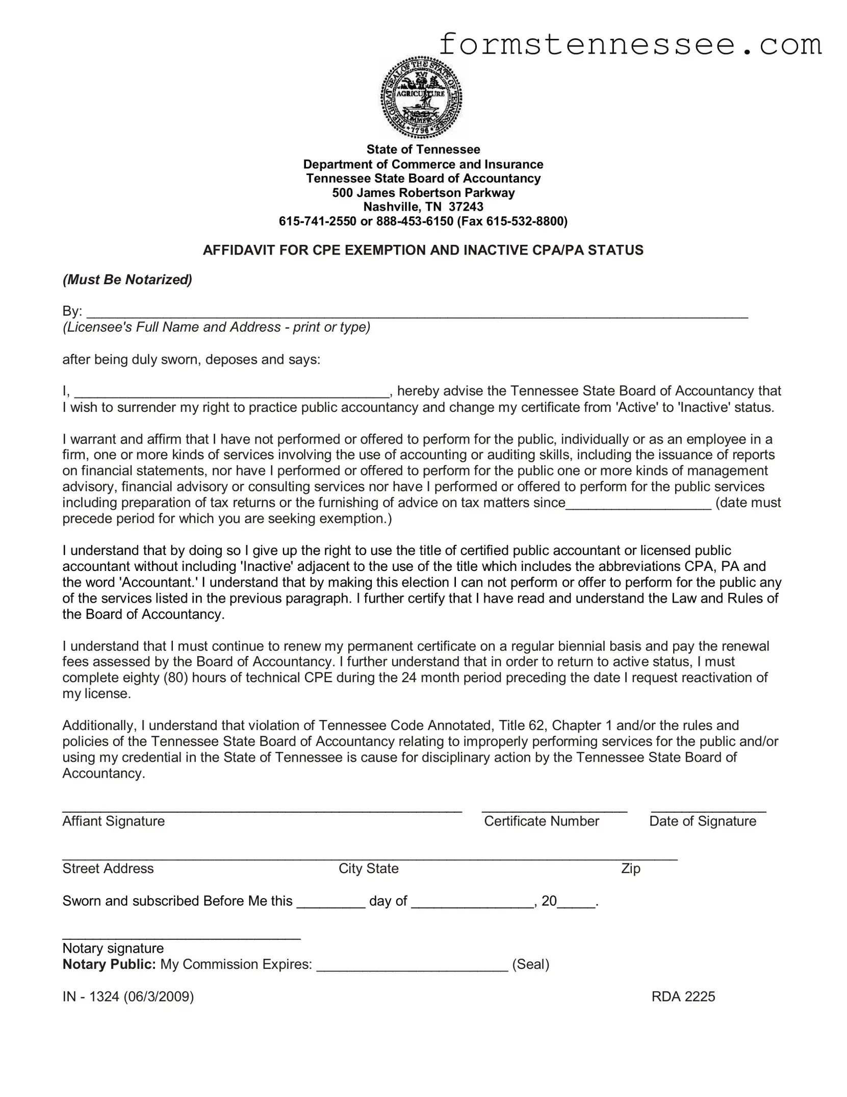 Blank Tennessee In 1324 Template