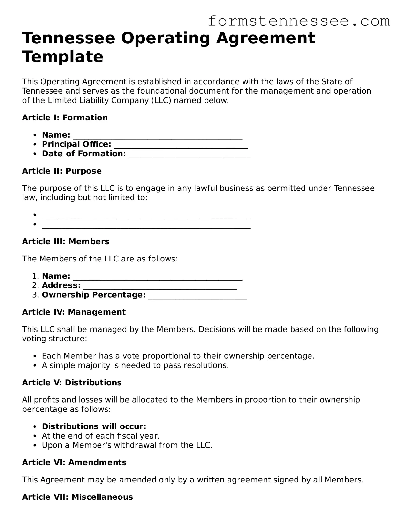 Legal Tennessee Operating Agreement Template