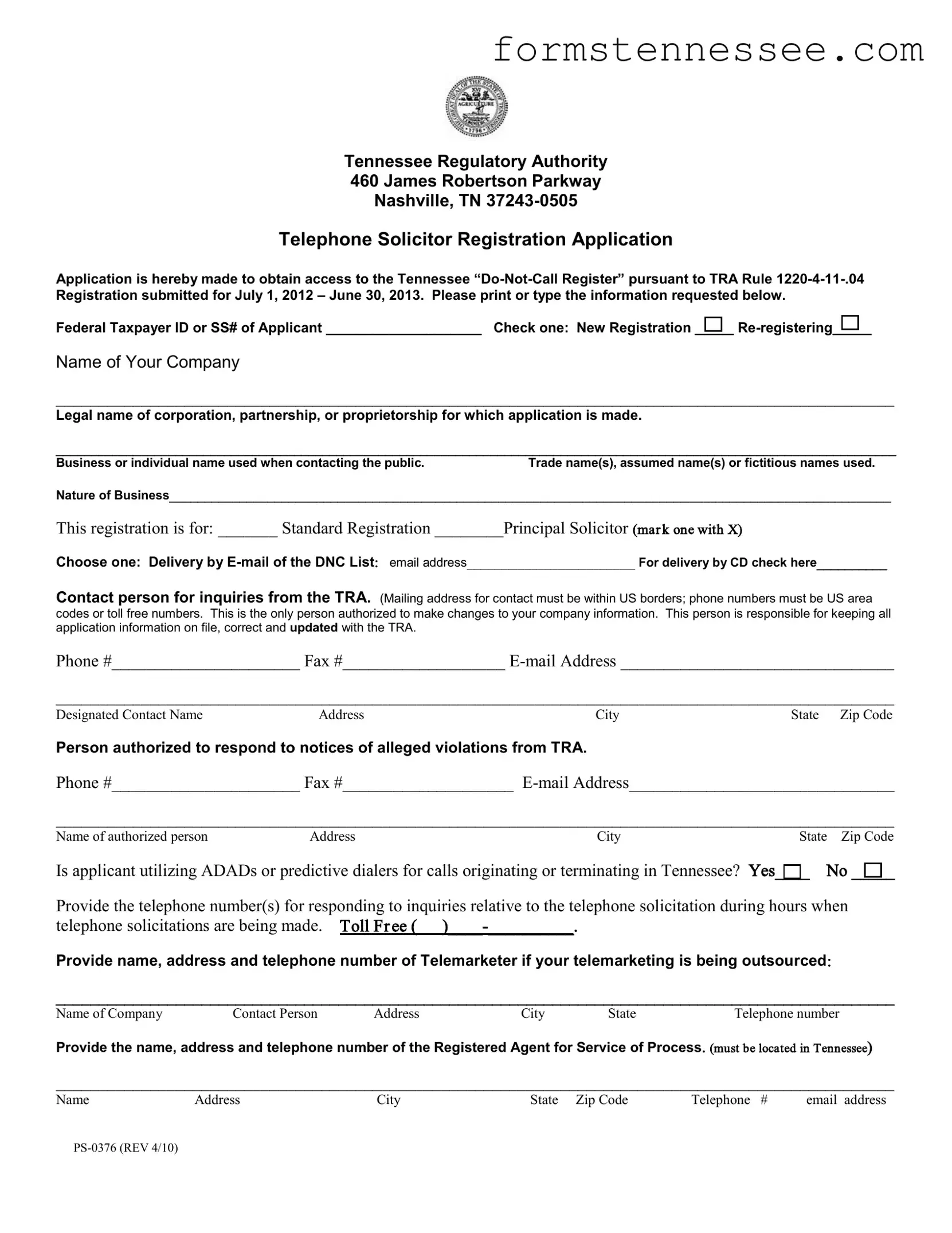 Blank Tennessee Ps 0376 Template