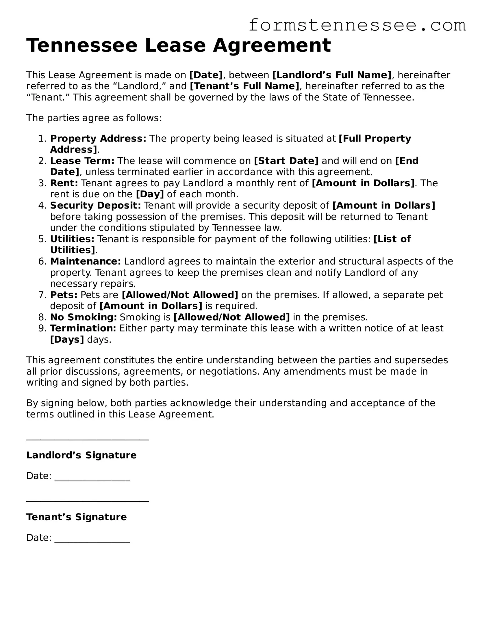 Legal Tennessee Lease Agreement Template