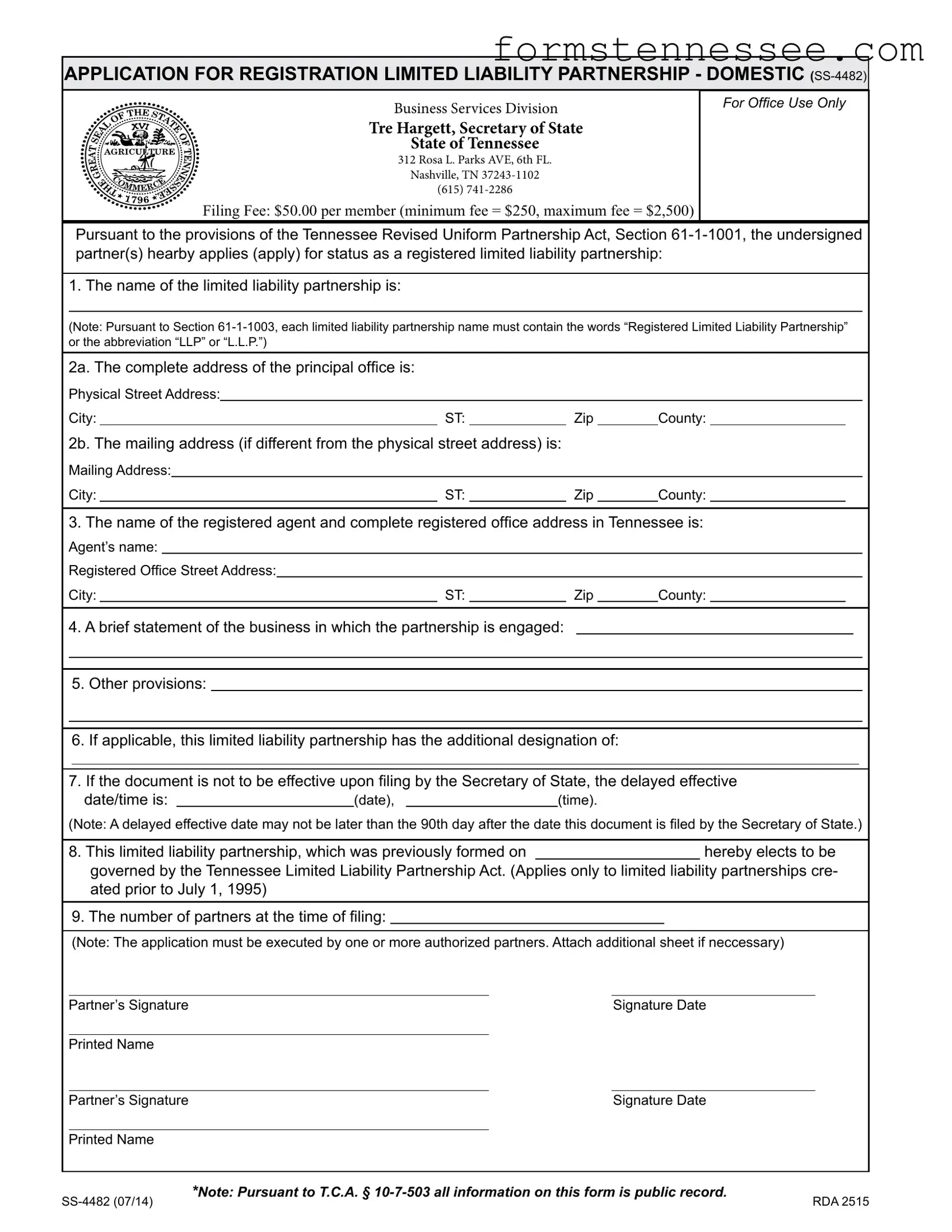 Blank Tennessee Ss 4482 Template