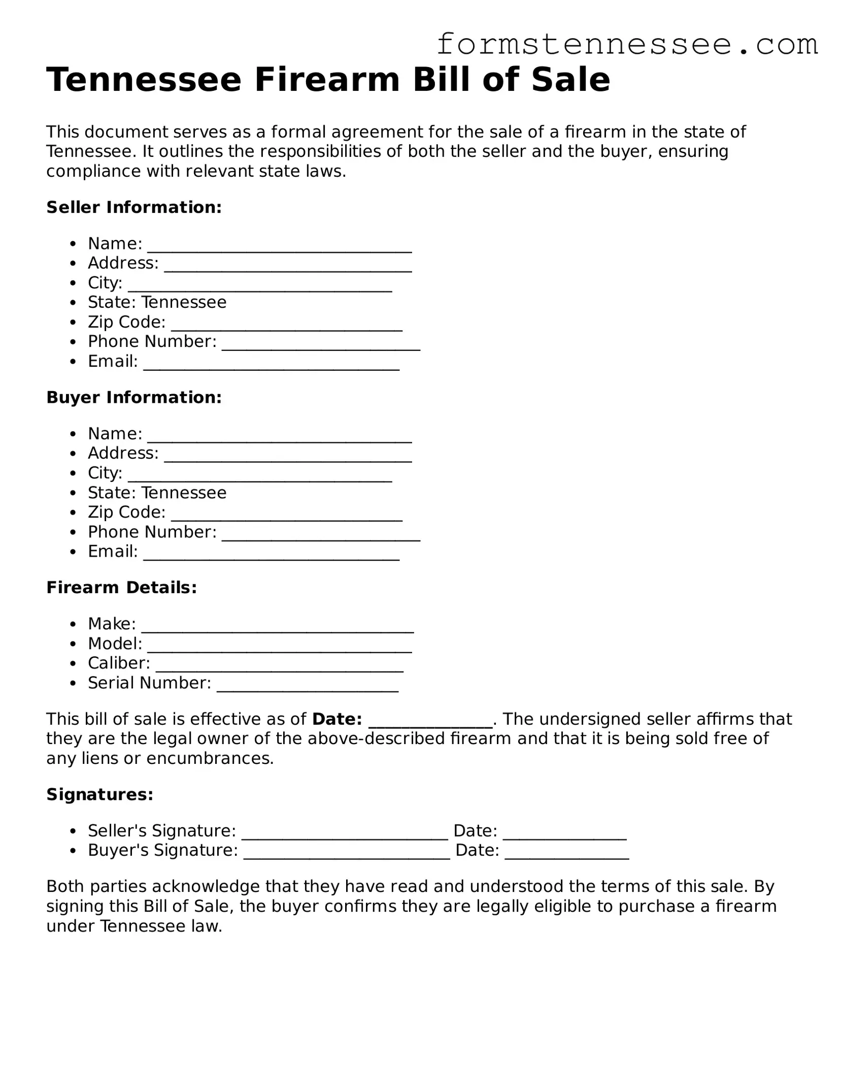 Legal Tennessee Firearm Bill of Sale Template